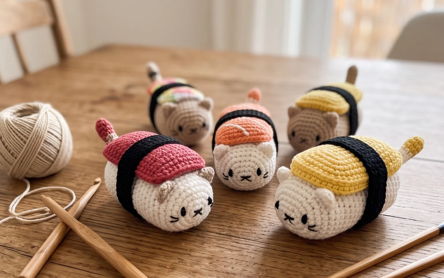 Sushi Katzen häkeln: Kostenlose Anleitung für Anfänger